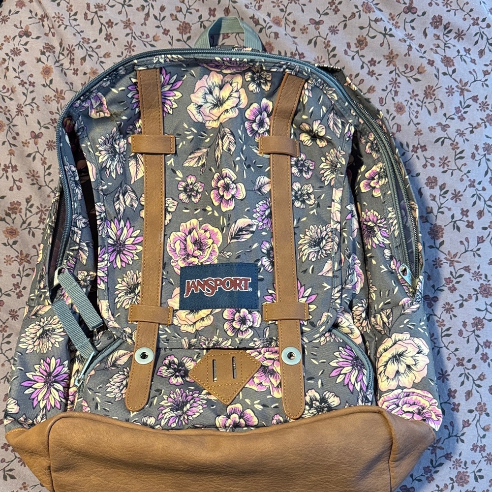 Jansport Floral Backpack with Tan Details